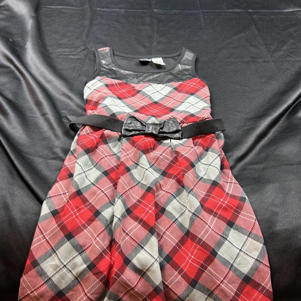 Pogo Club GIRLS red, grey, and black flannel tank top sleeve dress